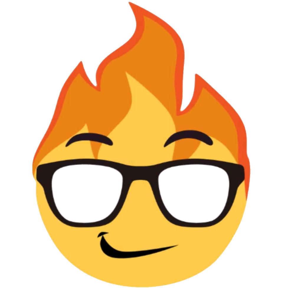 iOnlyGame's logo that looks like a smirking fireball emoji with glasses